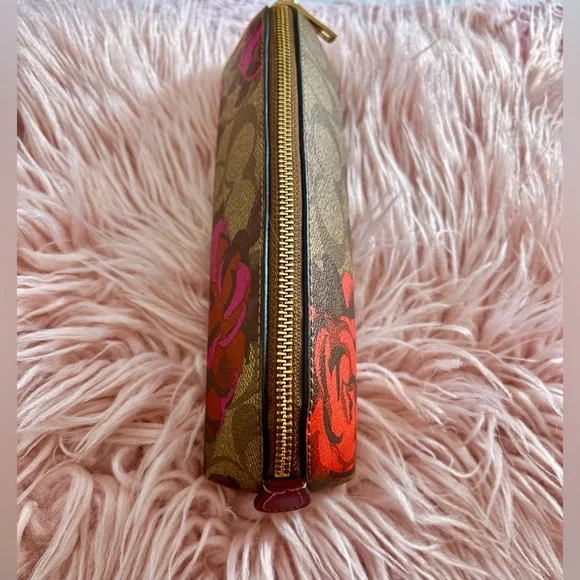 NEW Coach Jumbo Floral Khaki Multi Coated Canvas Pencil Case Makeup Bag - Picture 3 of 16